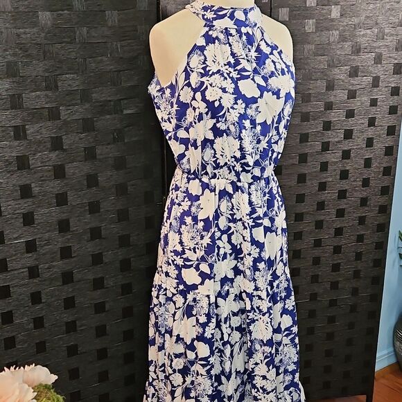 Floral Halter Maxi Dress - Blue and White Size Small - Picture 5 of 11